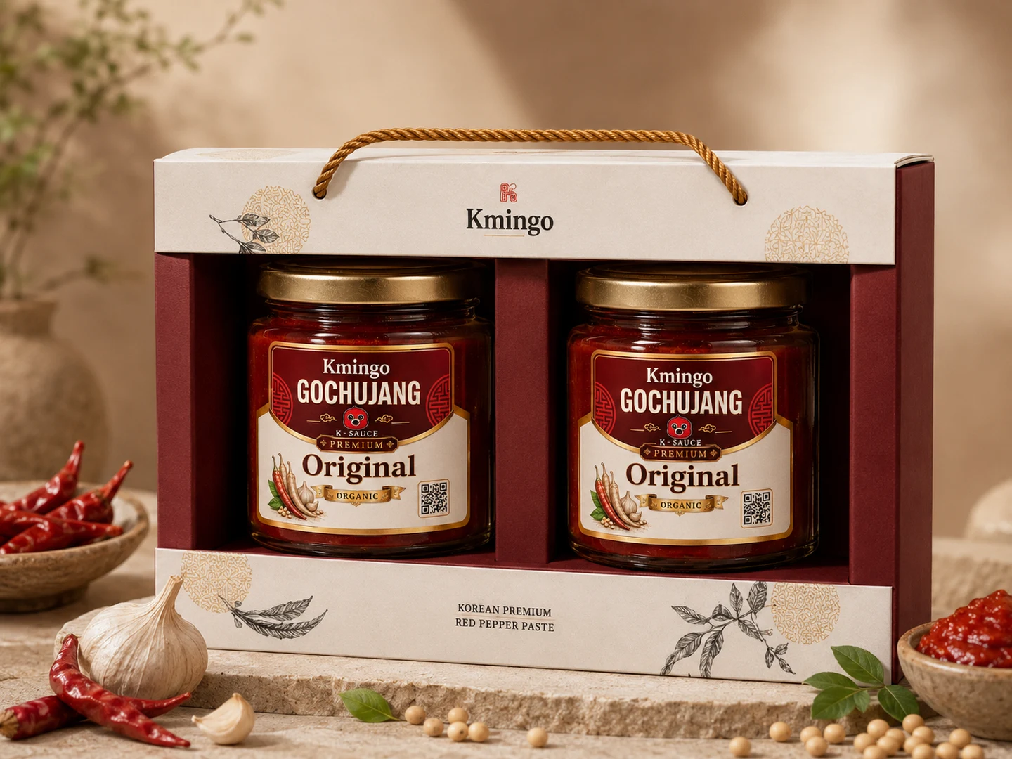 Kmingo two-jar gift package with cream and burgundy details